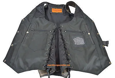 Men's Motorcycle Riding Distressed Grey 10 pocket leather vest single panel back