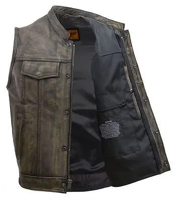 Men's Motorcycle Son of anarcy distressed leather vest with 2 Gun pockets