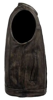 Men's Motorcycle Son of anarcy distressed leather vest with 2 Gun pockets