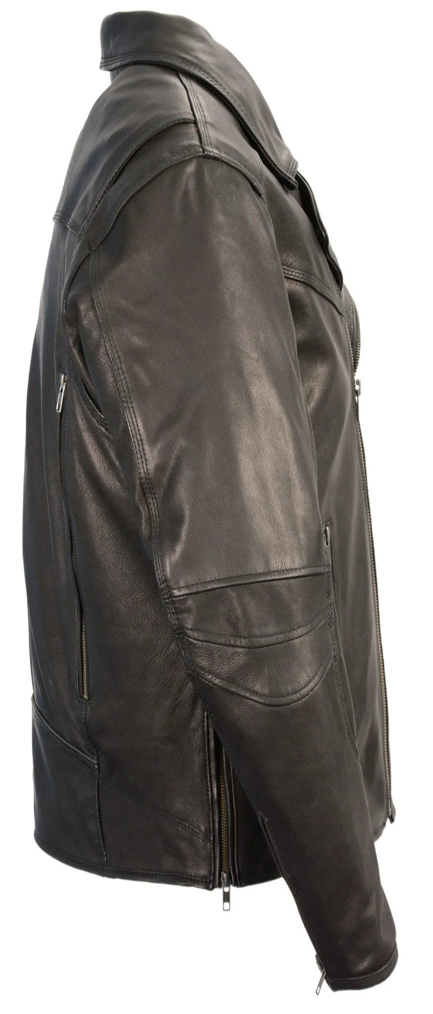 Men's Motorcycle Triple stitch updated police style leather jacket with vents