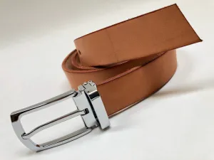 Men's Natural Leather Belt with Silver Tone Bukcle 34Z2