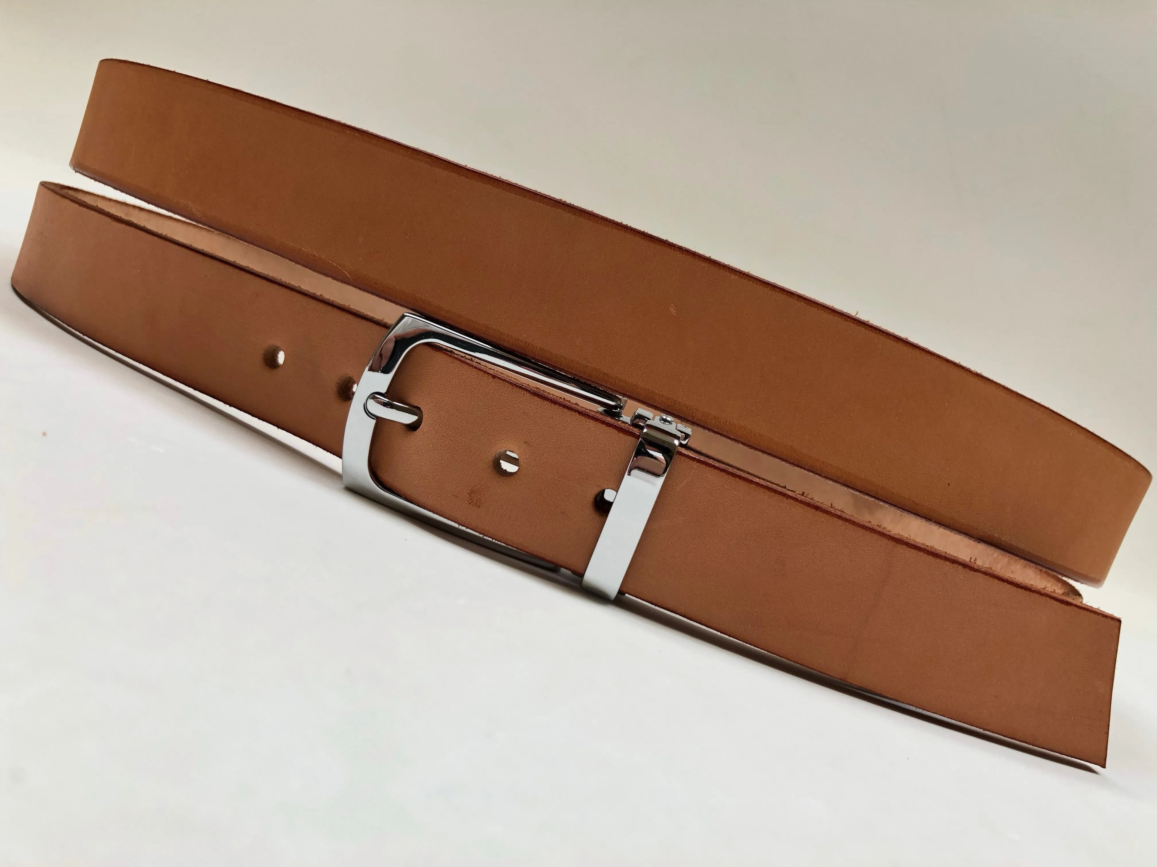 Men's Natural Leather Belt with Silver Tone Bukcle 34Z2