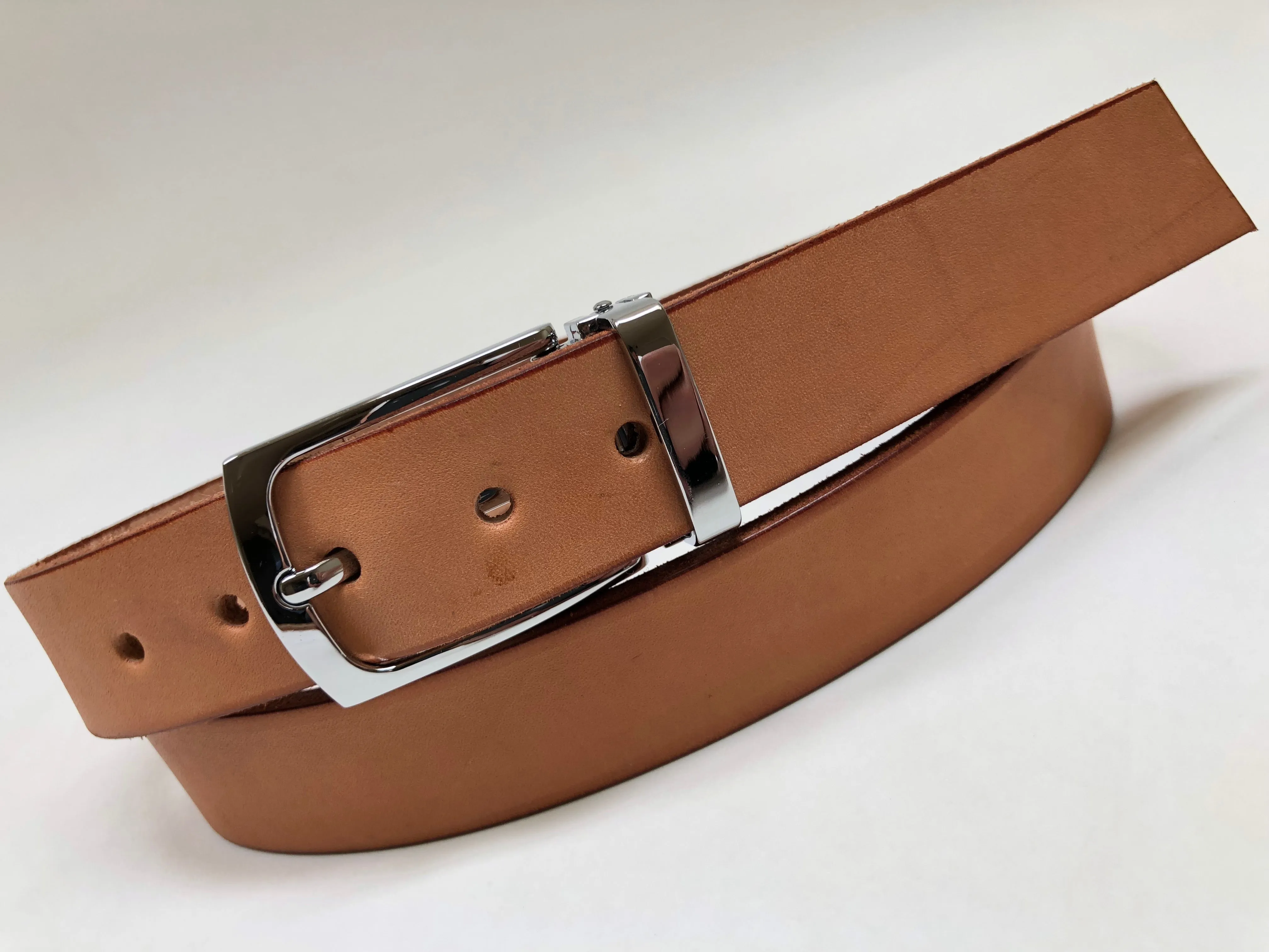 Men's Natural Leather Belt with Silver Tone Bukcle 34Z2