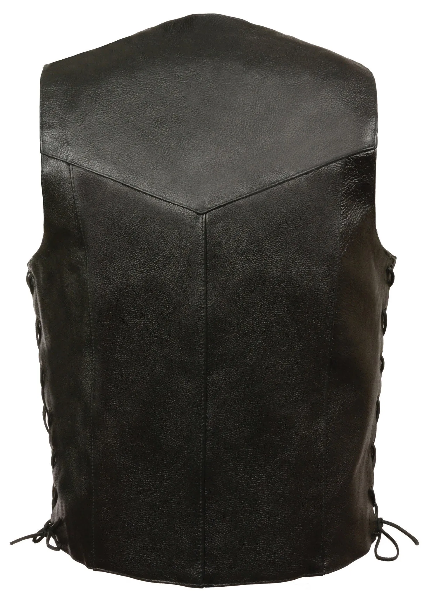 Men's Plain Snap button classic leather vest with four total pockets & Side Laces