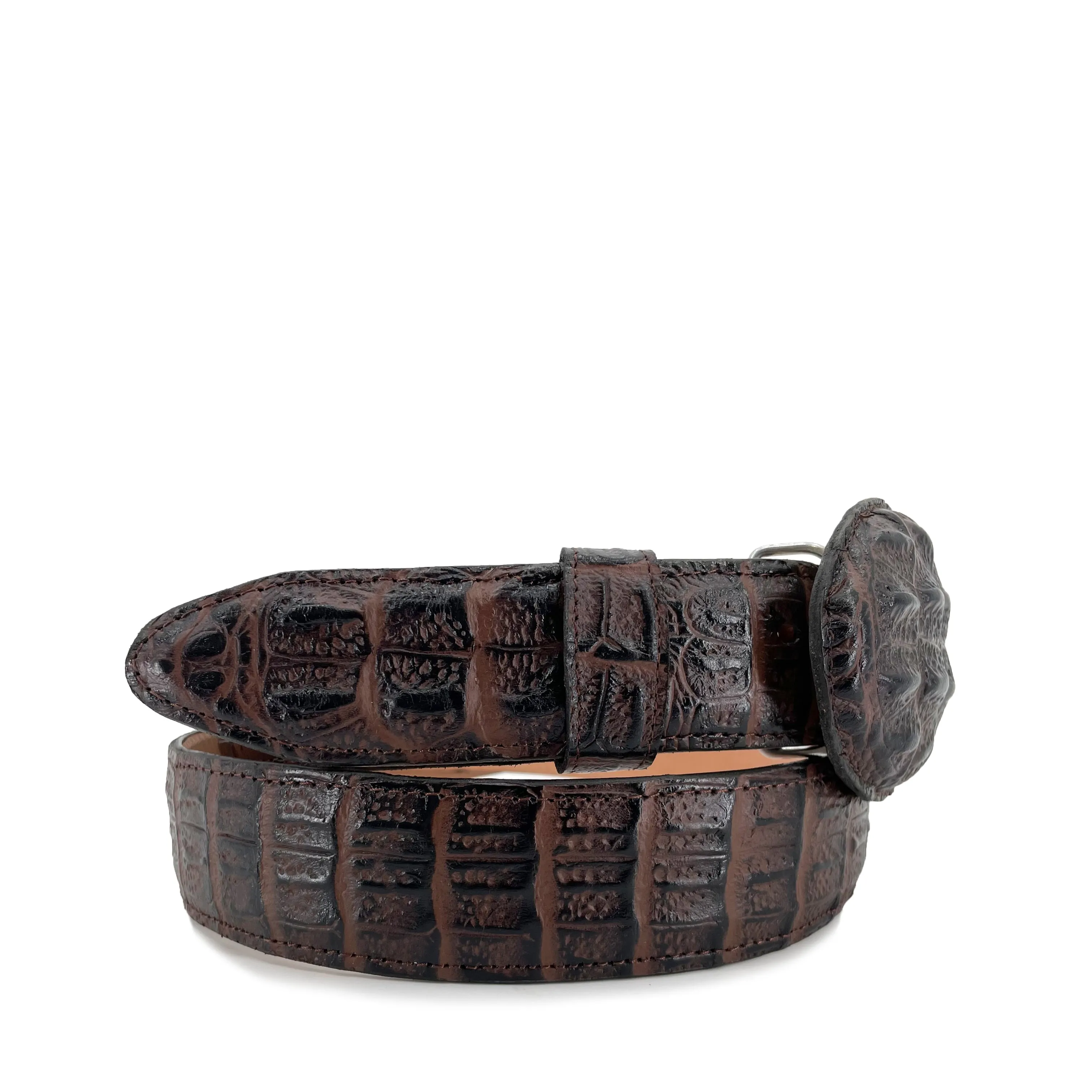 Men's  Printed Caiman Leather Belt - Brown