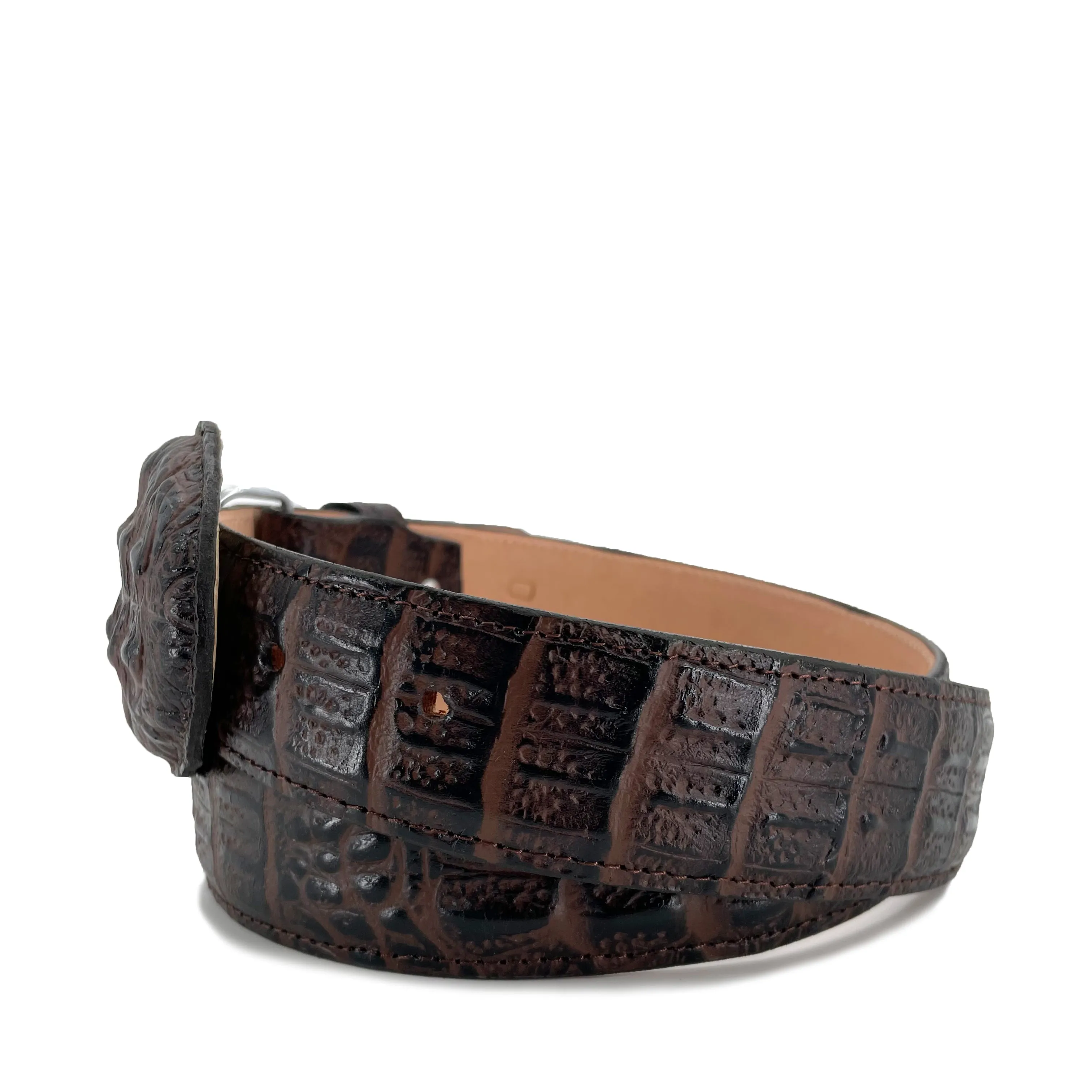 Men's  Printed Caiman Leather Belt - Brown