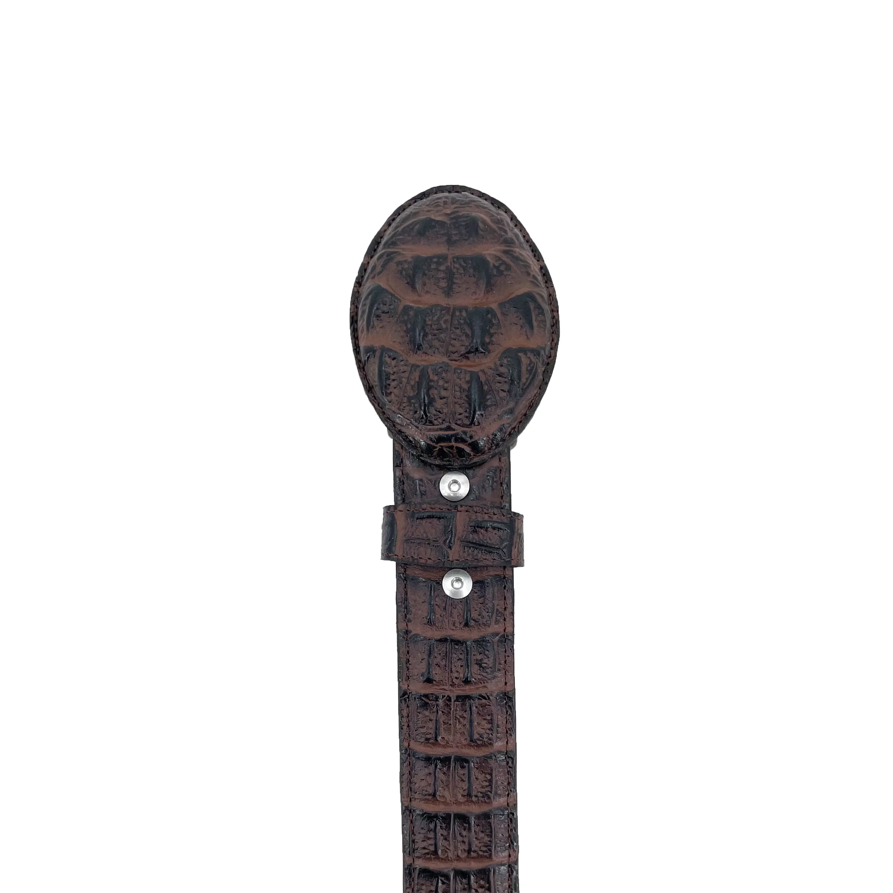 Men's  Printed Caiman Leather Belt - Brown