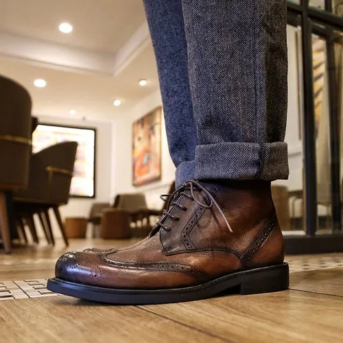 Men's retro round toe handmade breathable martin boots