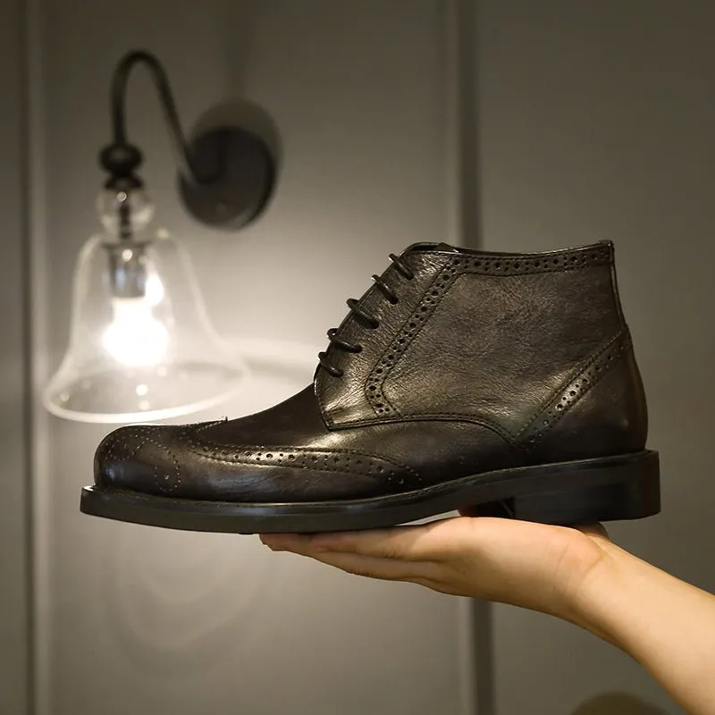 Men's retro round toe handmade breathable martin boots