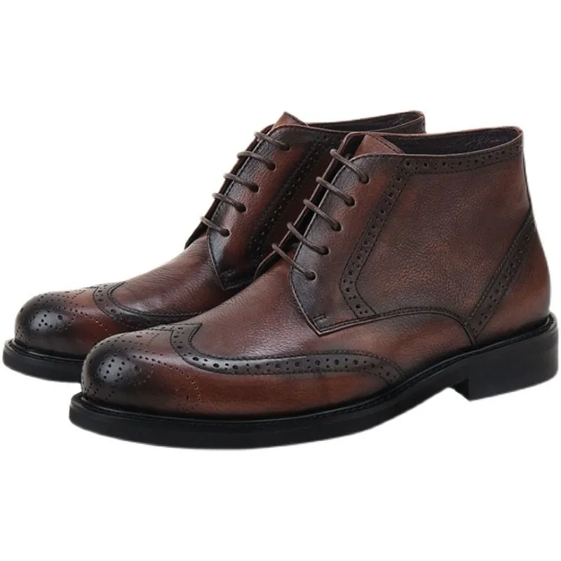 Men's retro round toe handmade breathable martin boots