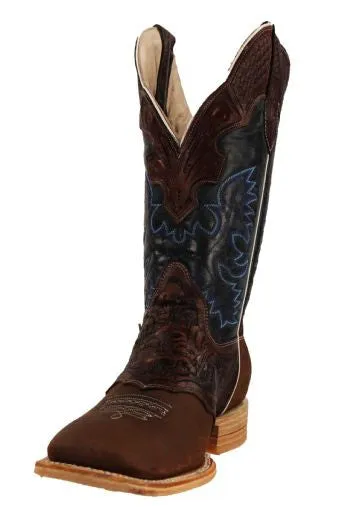 Men's Rockin Leather Hand Tooled Overlay Western Boot