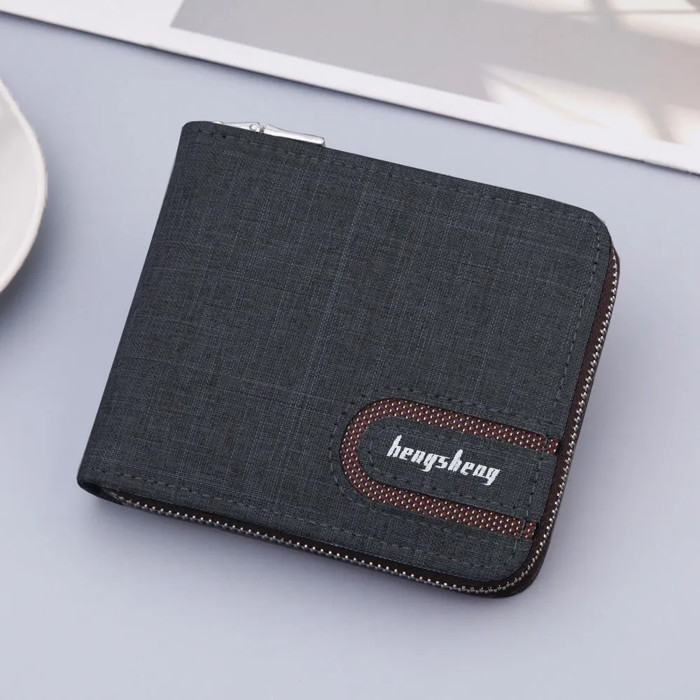 Men's Short Zipper Canvas Usd Multiple Slots Men's Wallets