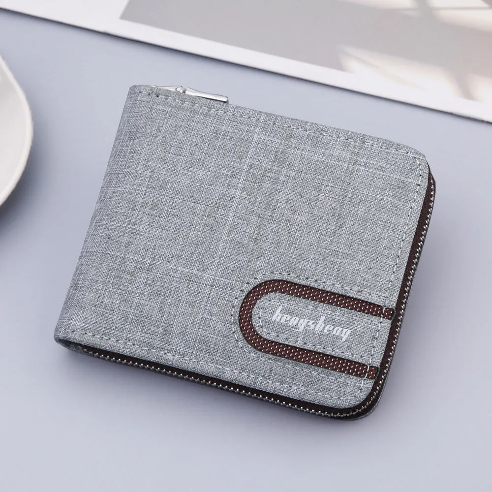 Men's Short Zipper Canvas Usd Multiple Slots Men's Wallets