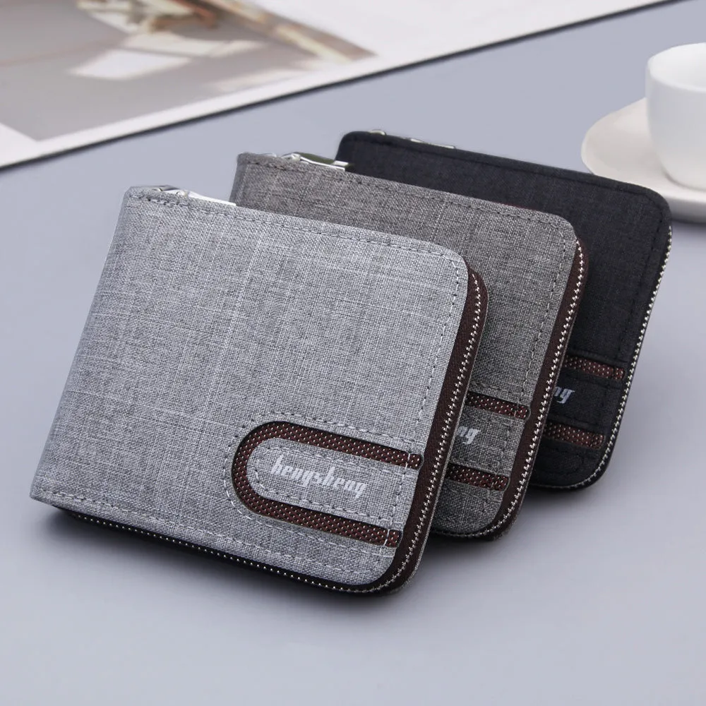 Men's Short Zipper Canvas Usd Multiple Slots Men's Wallets