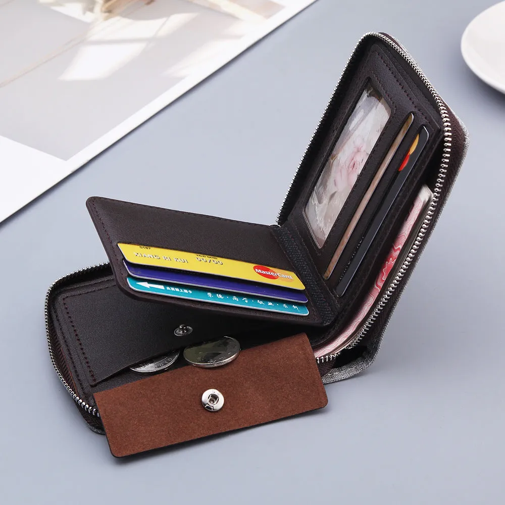 Men's Short Zipper Canvas Usd Multiple Slots Men's Wallets