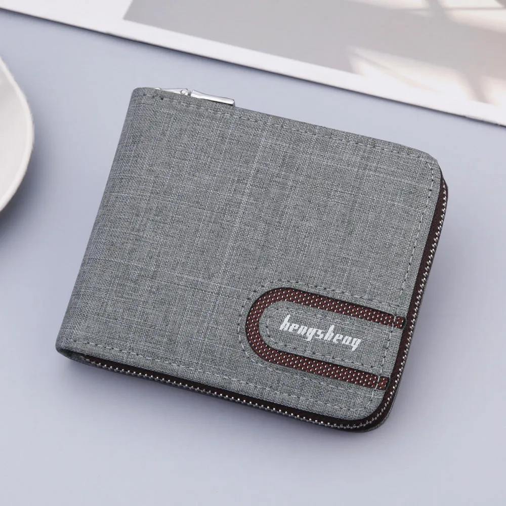 Men's Short Zipper Canvas Usd Multiple Slots Men's Wallets