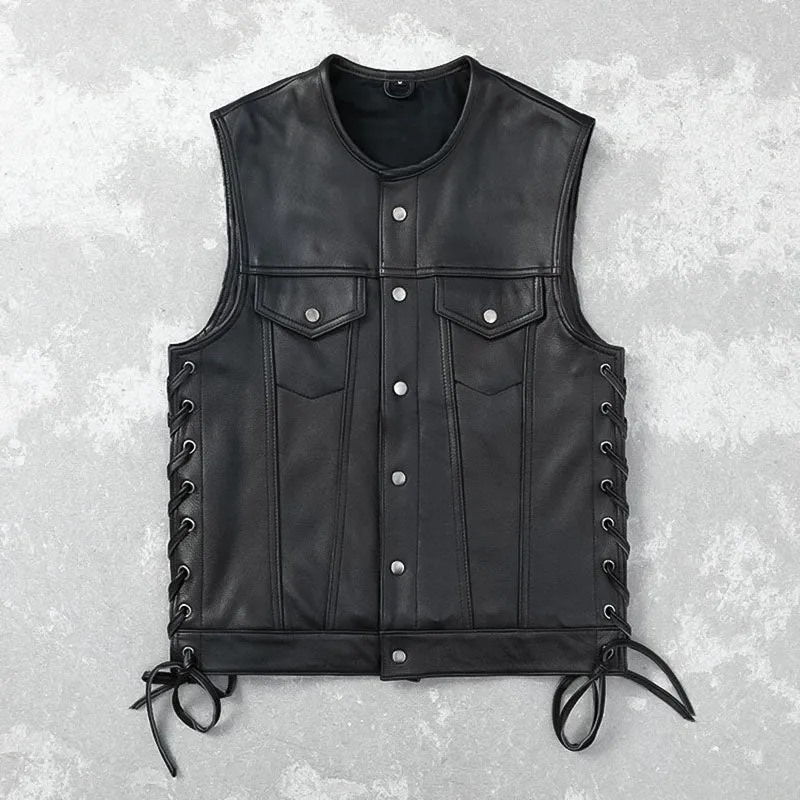 Men's Sleeveless Leather Biker Vest