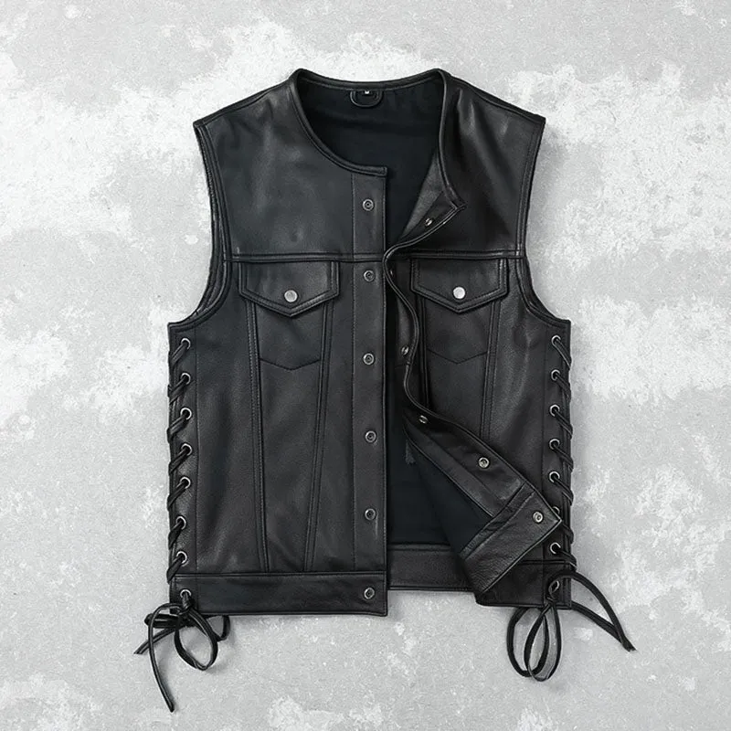 Men's Sleeveless Leather Biker Vest