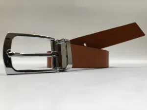 Men's Tan Leather Belt with Silver Tone Buckle 38Z1