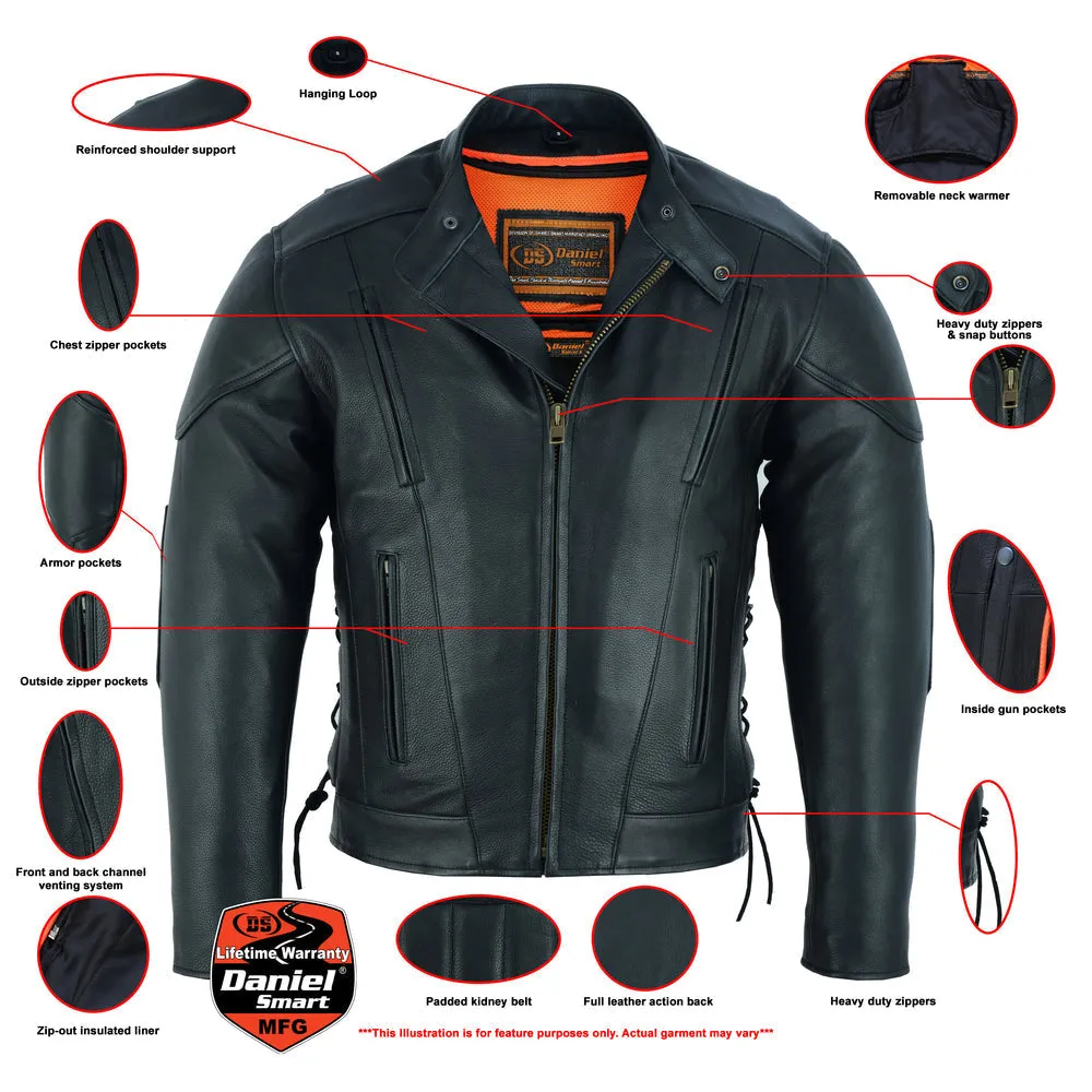 Men's Vented M/C Jacket with Side Laces - Black