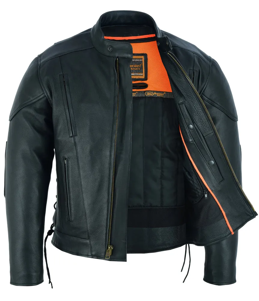 Men's Vented M/C Jacket with Side Laces - Black