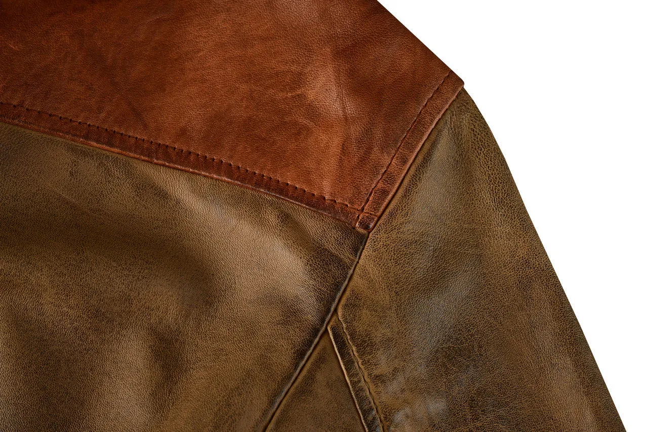 Men's Western Waxed Two-Tone Austin Brown Leather Jacket