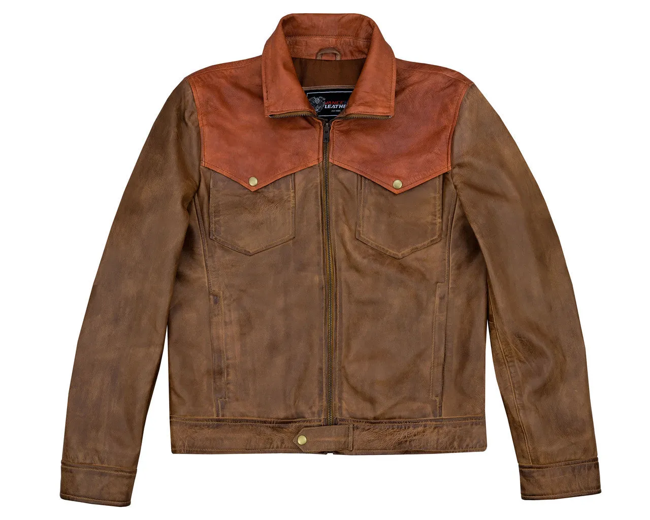 Men's Western Waxed Two-Tone Austin Brown Leather Jacket