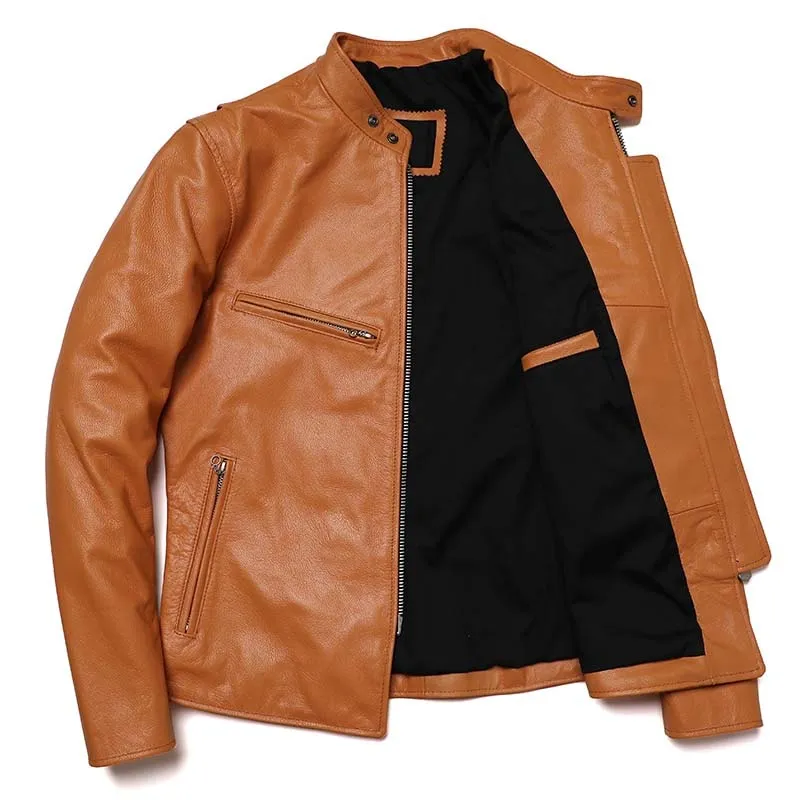 Men's Yellow Leather Motorcycle Jacket
