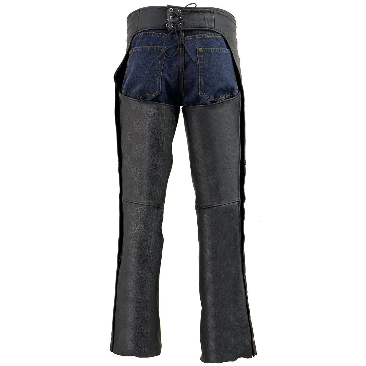 Milwaukee Leather Men's Black Premium Leather Fully Lined Motorcycle Chaps w/ Front Coin Pocket ML1115