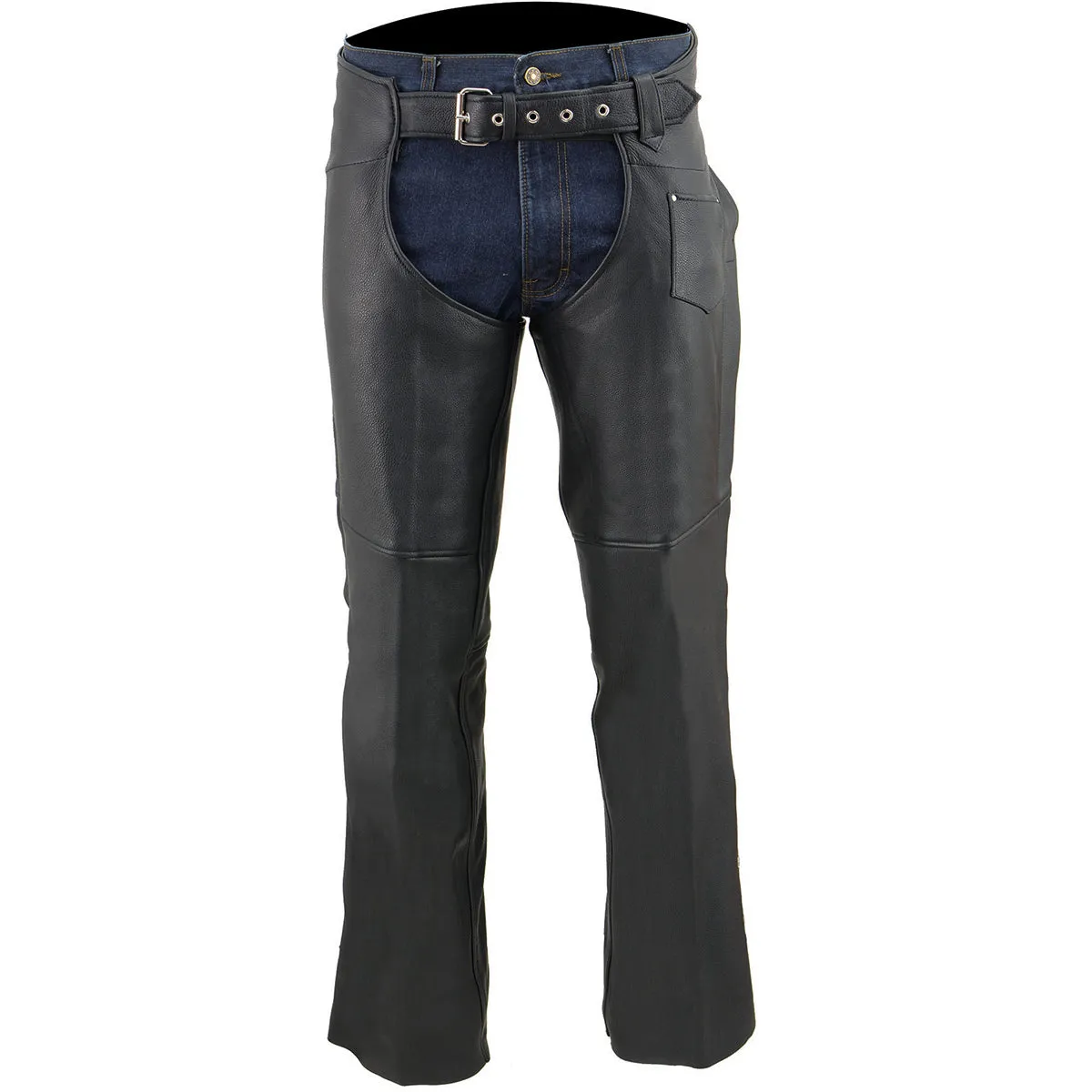 Milwaukee Leather Men's Black Premium Leather Fully Lined Motorcycle Chaps w/ Front Coin Pocket ML1115