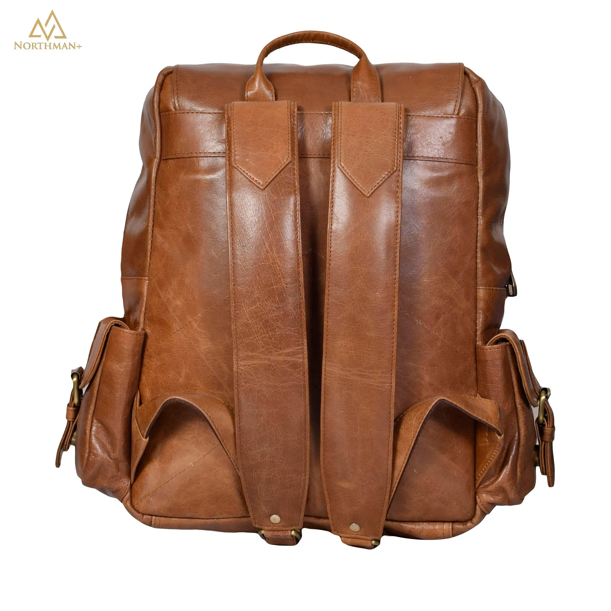 Mini multipocket backpack with flapped pocket in light brown