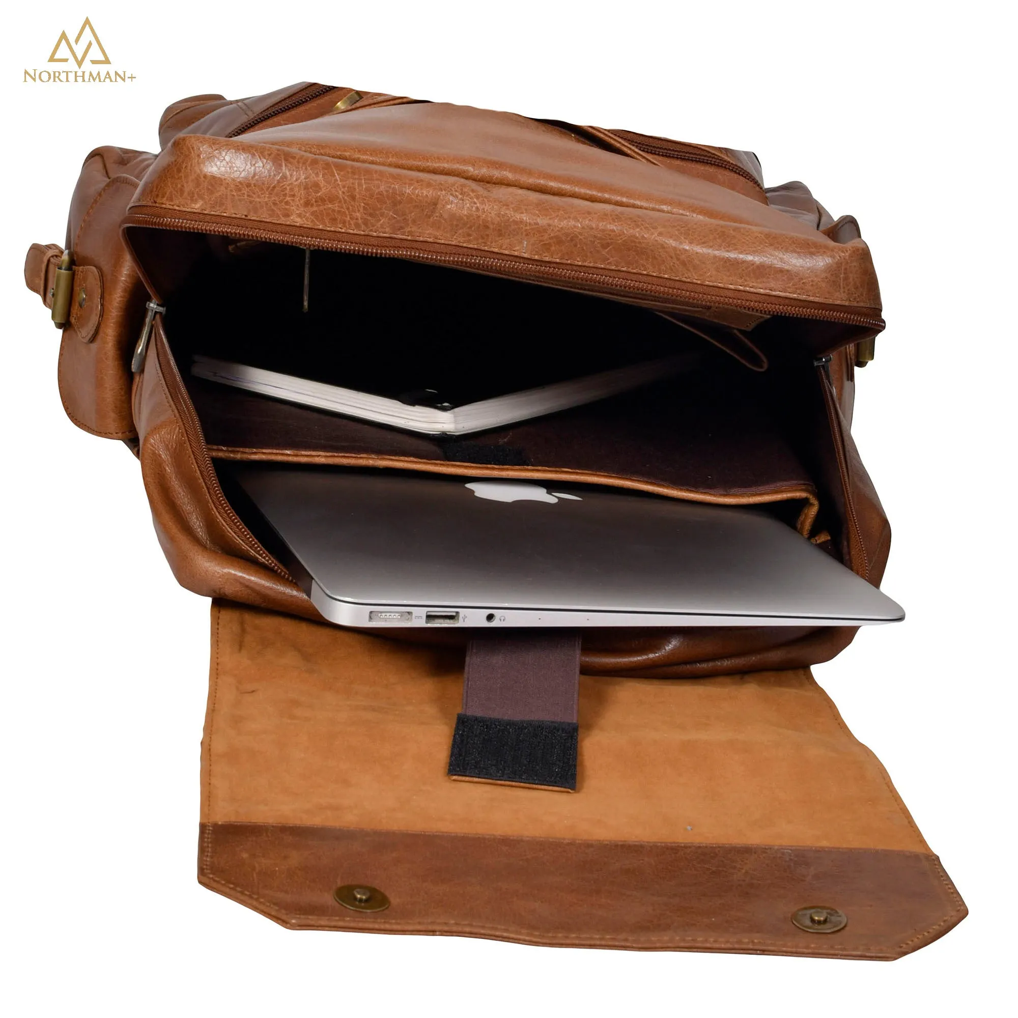 Mini multipocket backpack with flapped pocket in light brown