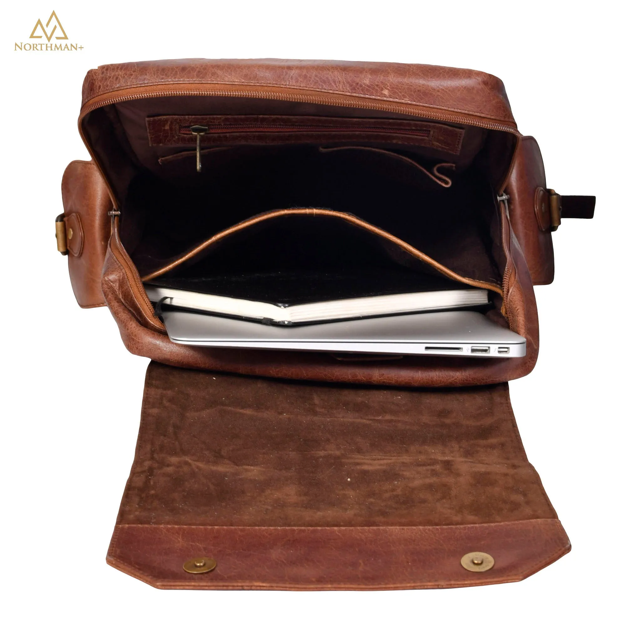 Mini multipocket backpack with flapped pocket in light brown