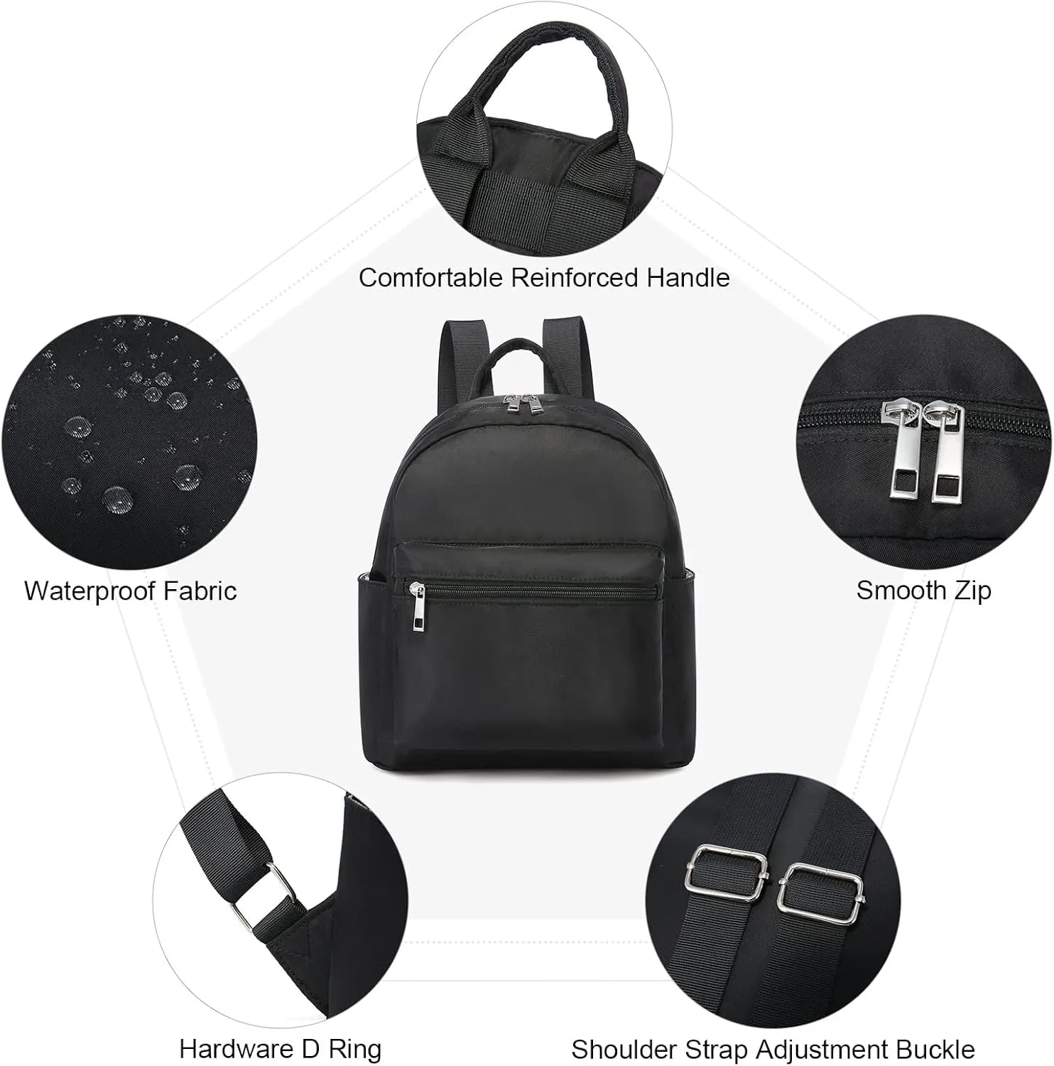 Mini nylon Backpack for Women, Light Weight Multiple pockets Waterproof Backpack