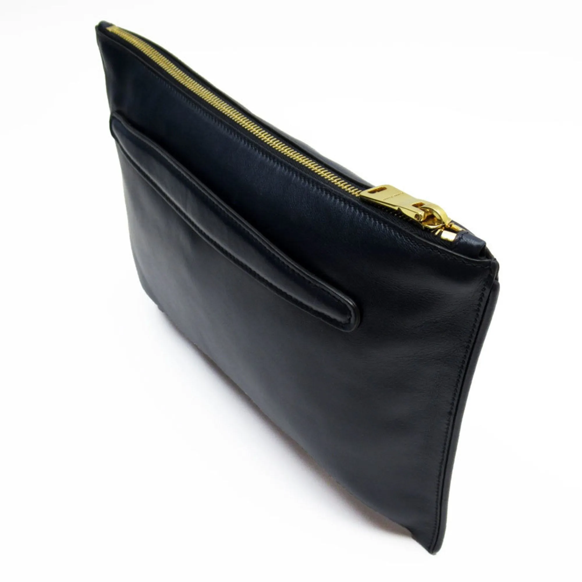 miu miu Clutch Bag Leather Metal Navy Gold Men's Women's w0877k