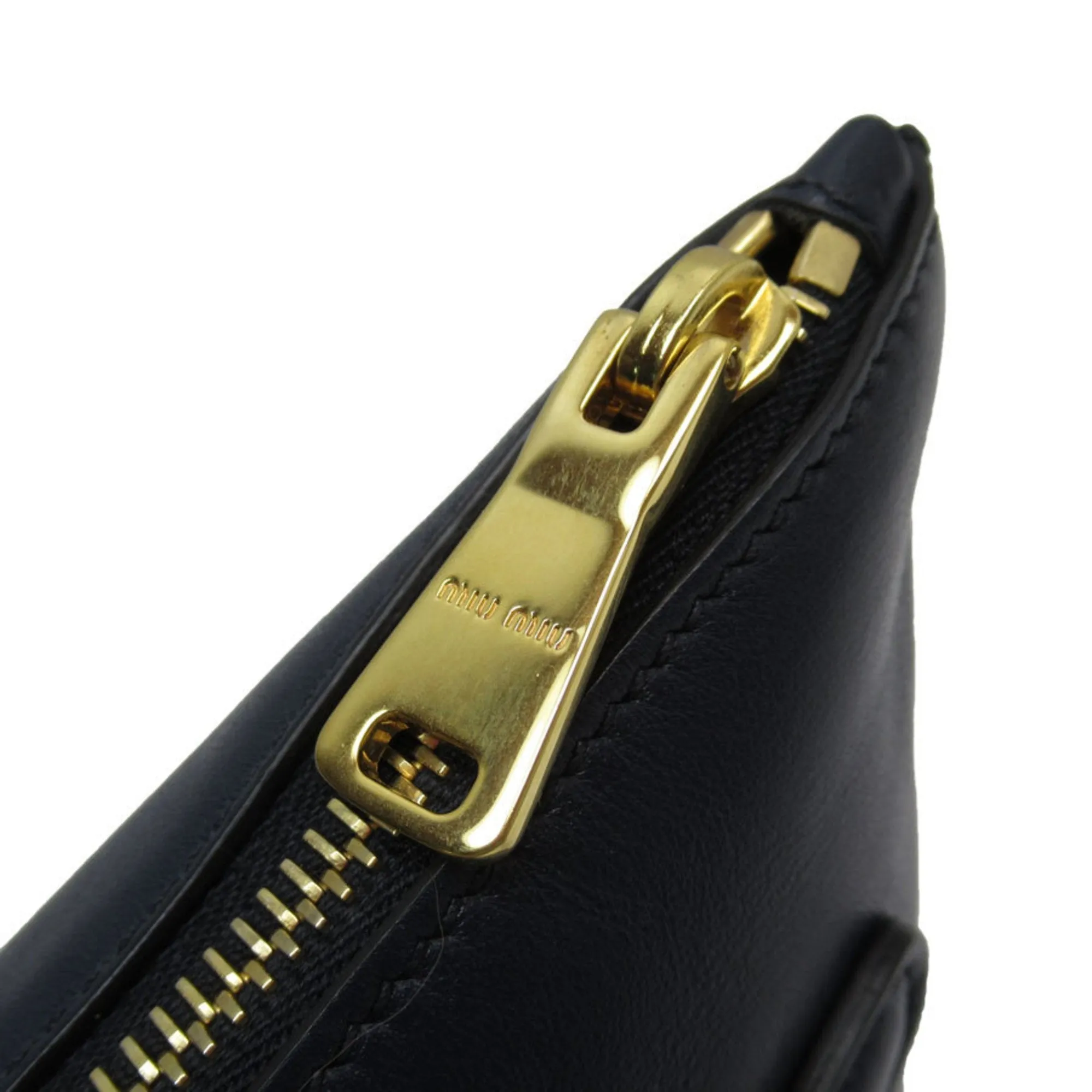 miu miu Clutch Bag Leather Metal Navy Gold Men's Women's w0877k