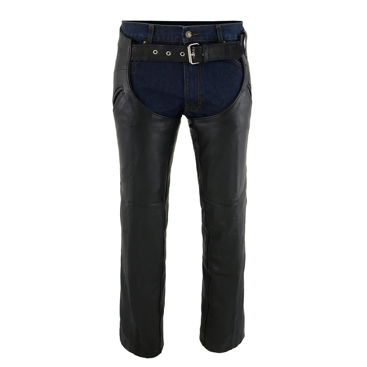 ML1103N Chaps for Men's Black Naked Leather Snap Out Thermal Lined - Slash Pocket Motorcycle Chap- ML1103