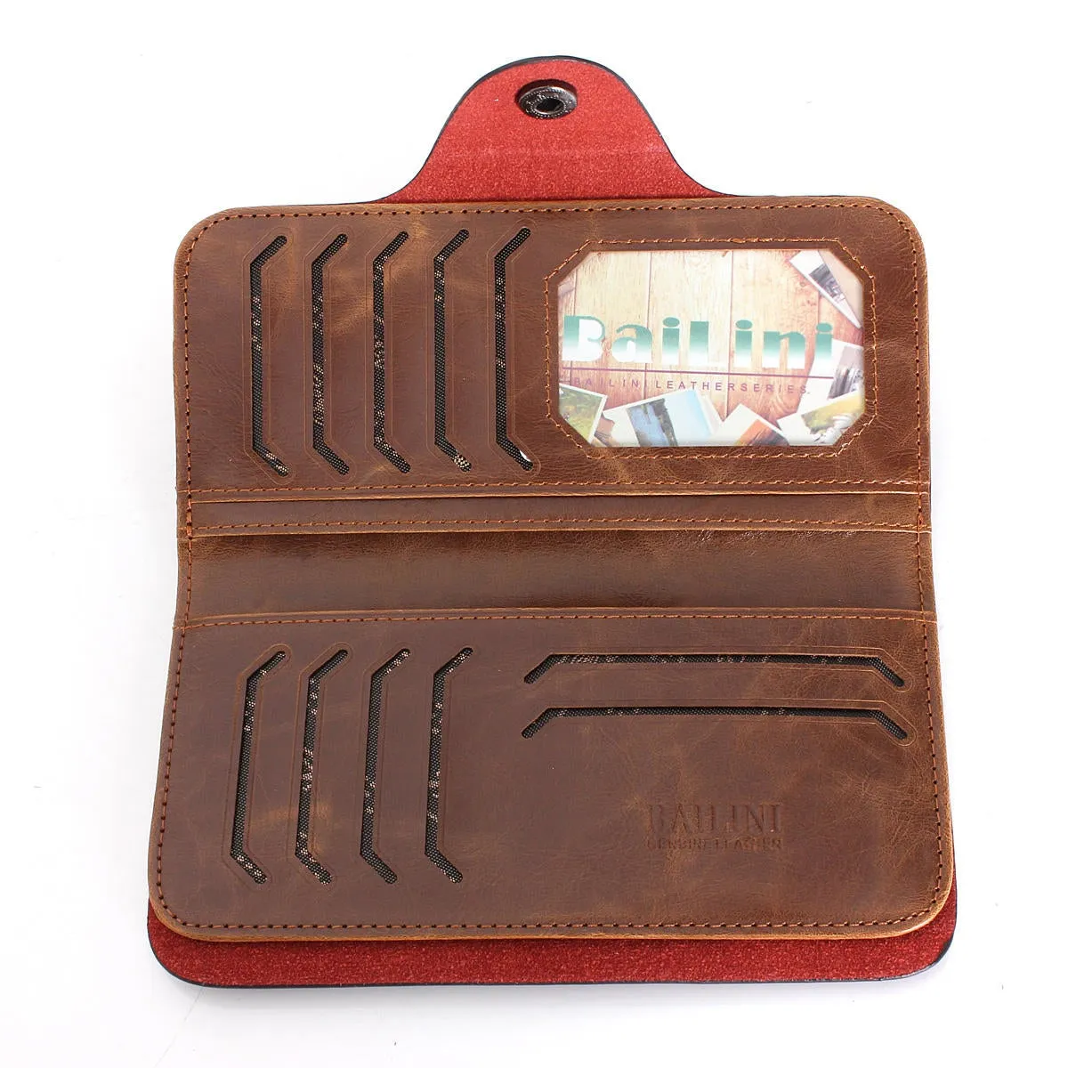 New Men's Leather Long Vintage Wallet Pockets ID Card Clutch Cente Bifold Purse