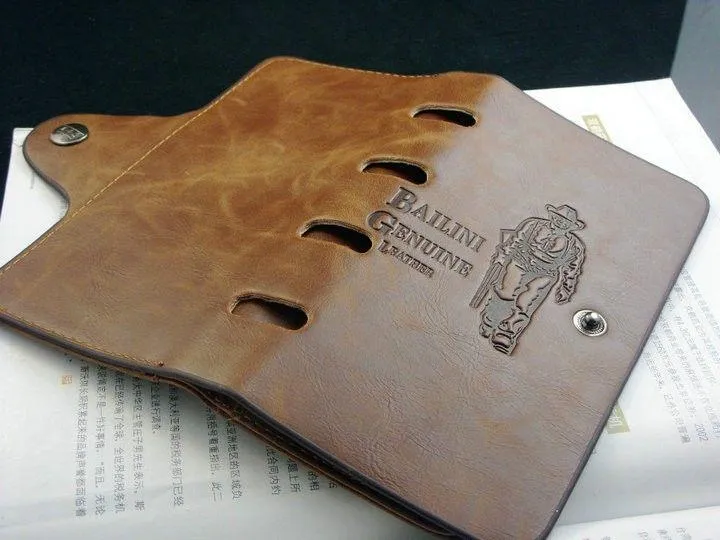 New Men's Leather Long Vintage Wallet Pockets ID Card Clutch Cente Bifold Purse