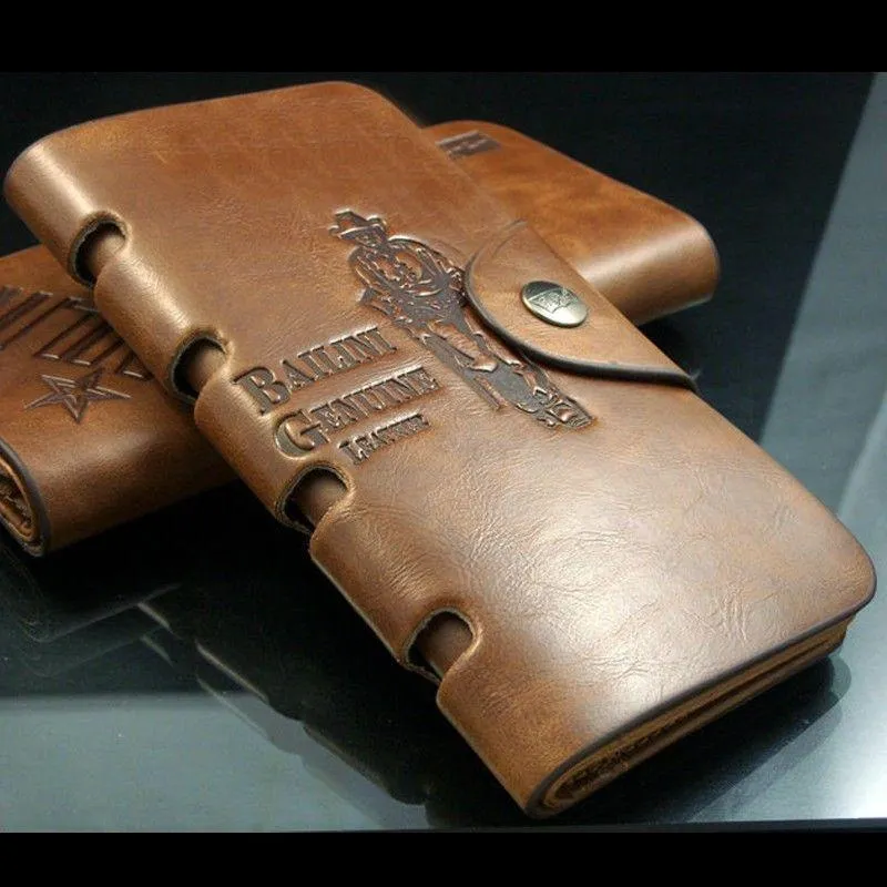 New Men's Leather Long Vintage Wallet Pockets ID Card Clutch Cente Bifold Purse