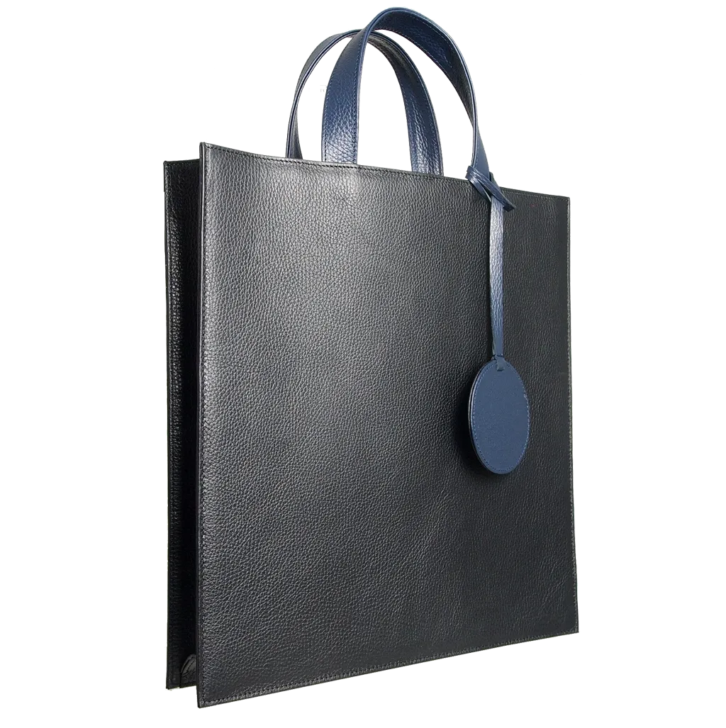 Pebbled Leather Briefcase Tote Bag Black