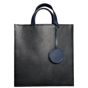 Pebbled Leather Briefcase Tote Bag Black