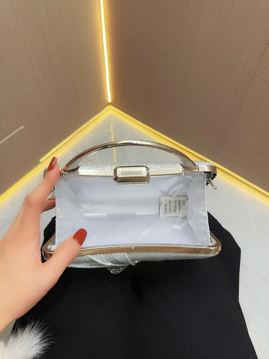 Pleated Rhinestone Silver Tote Bag MNBF102