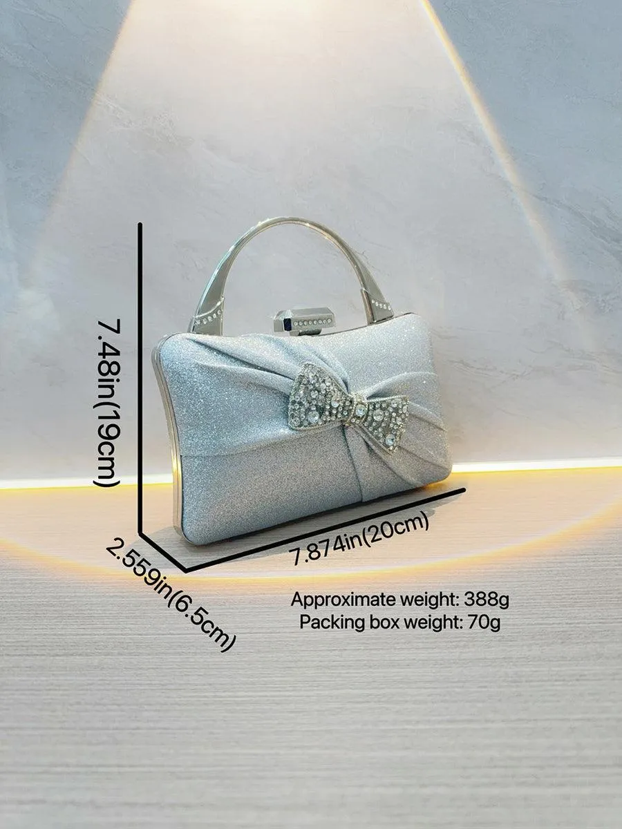 Pleated Rhinestone Silver Tote Bag MNBF102
