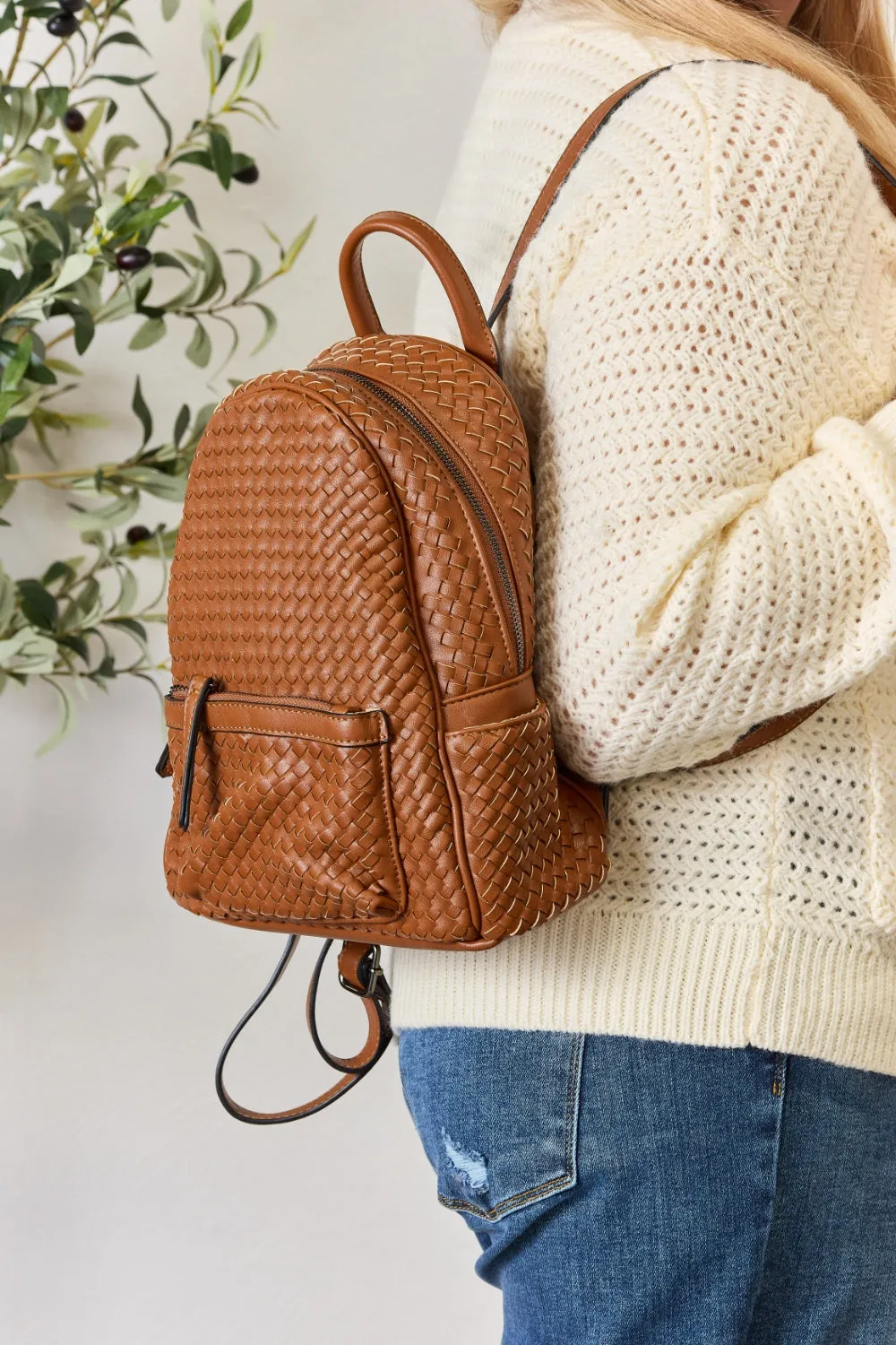 PLeather Woven Backpack
