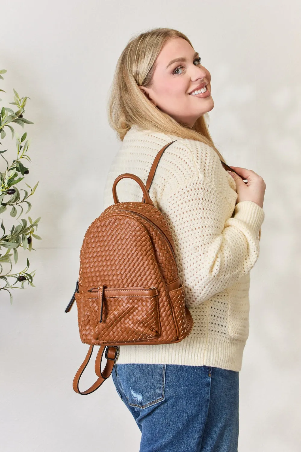 PLeather Woven Backpack