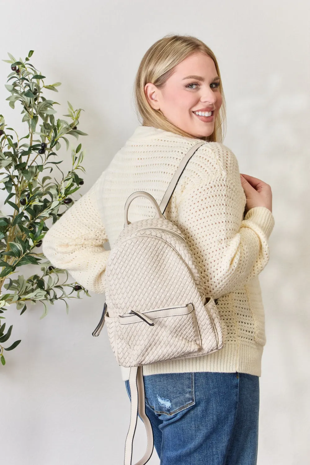PLeather Woven Backpack