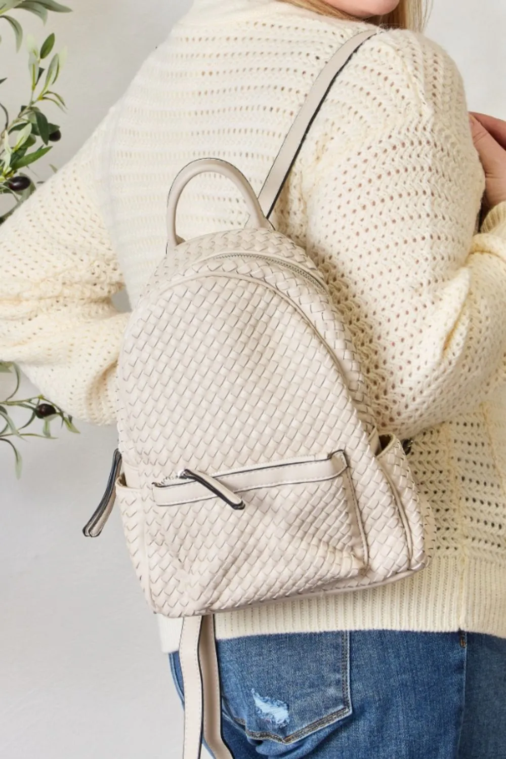 PLeather Woven Backpack