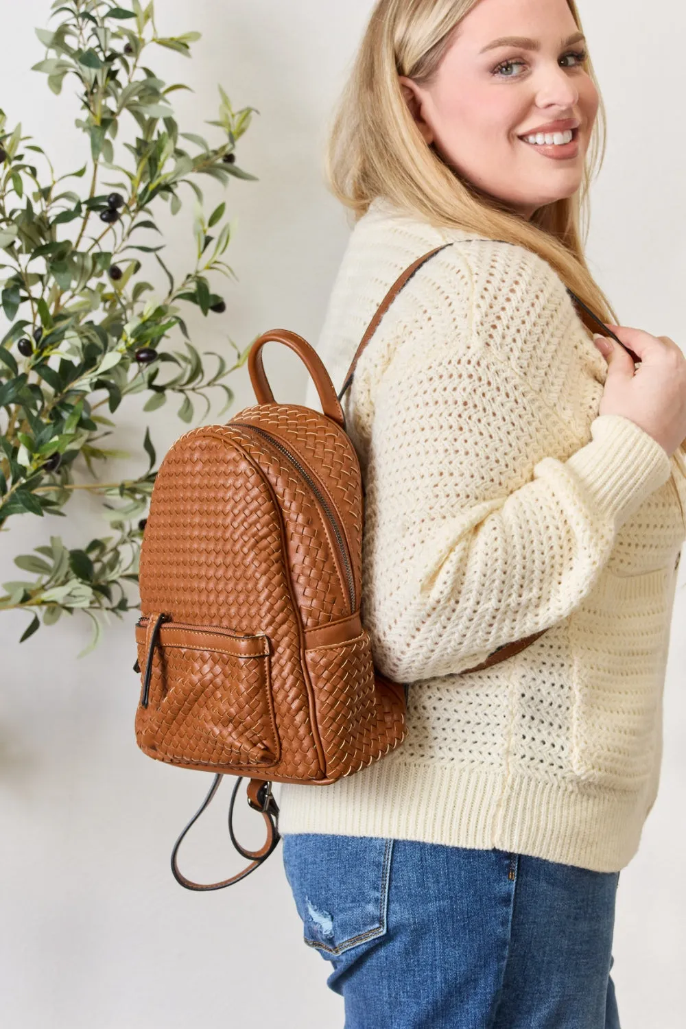 PLeather Woven Backpack
