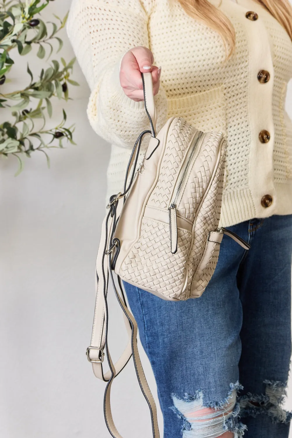 PLeather Woven Backpack